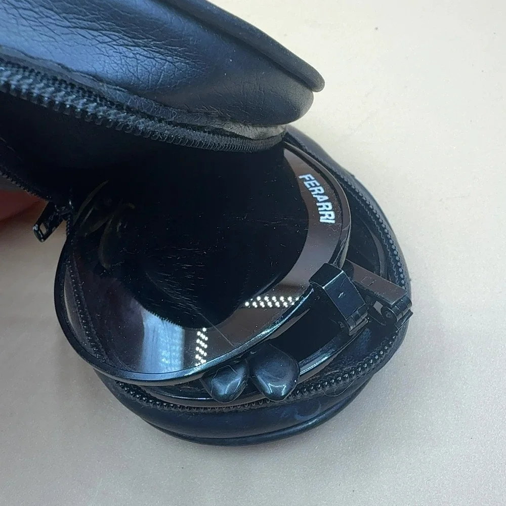 VTG Ferarri Sunglasses Aviator Black Metal Frame Brown **damaged Lens with Case